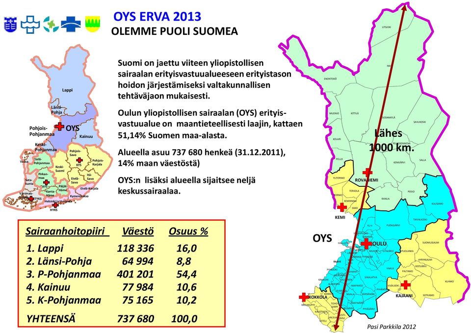 Länsi-Pohja Pohjois- Karjala Suomi on jaettu viiteen yliopistollisen sairaalan erityisvastuualueeseen erityistason hoidon järjestämiseksi valtakunnallisen tehtäväjaon mukaisesti.