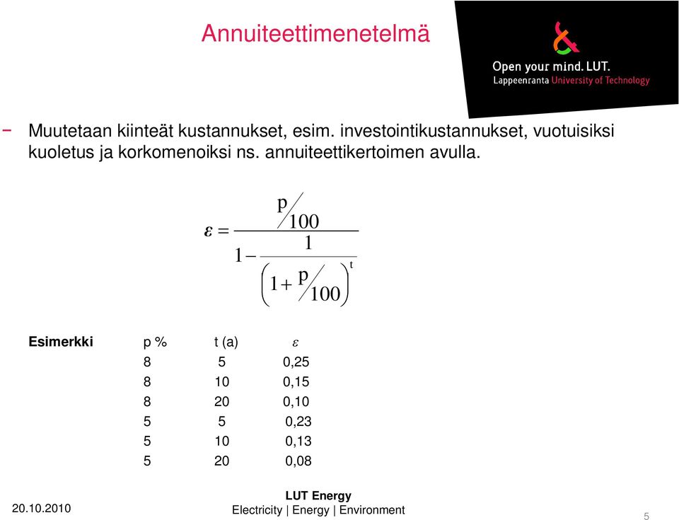 ns. annuiteettikertoimen avulla.