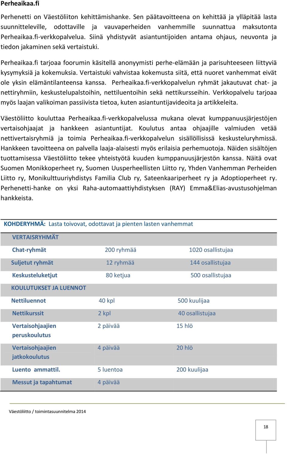 Siinä yhdistyvät asiantuntijoiden antama ohjaus, neuvonta ja tiedon jakaminen sekä vertaistuki. Perheaikaa.