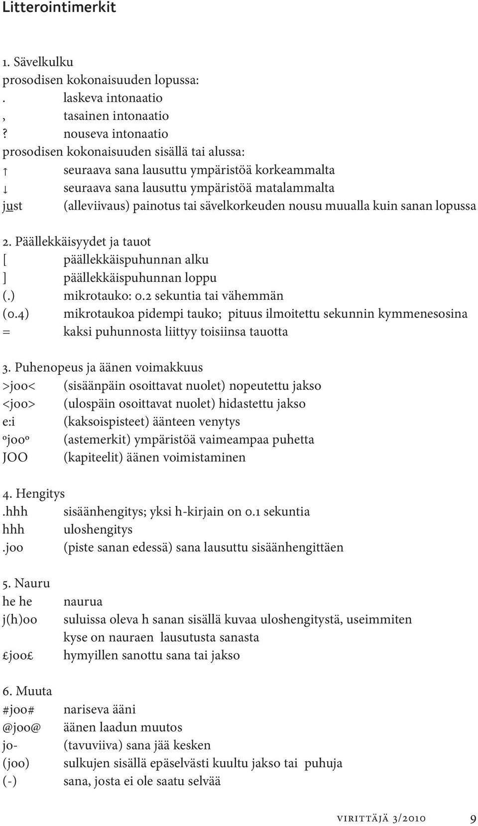 sävelkorkeuden nousu muualla kuin sanan lopussa 2. Päällekkäisyydet ja tauot [ päällekkäispuhunnan alku ] päällekkäispuhunnan loppu (.) mikrotauko: 0.2 sekuntia tai vähemmän (0.