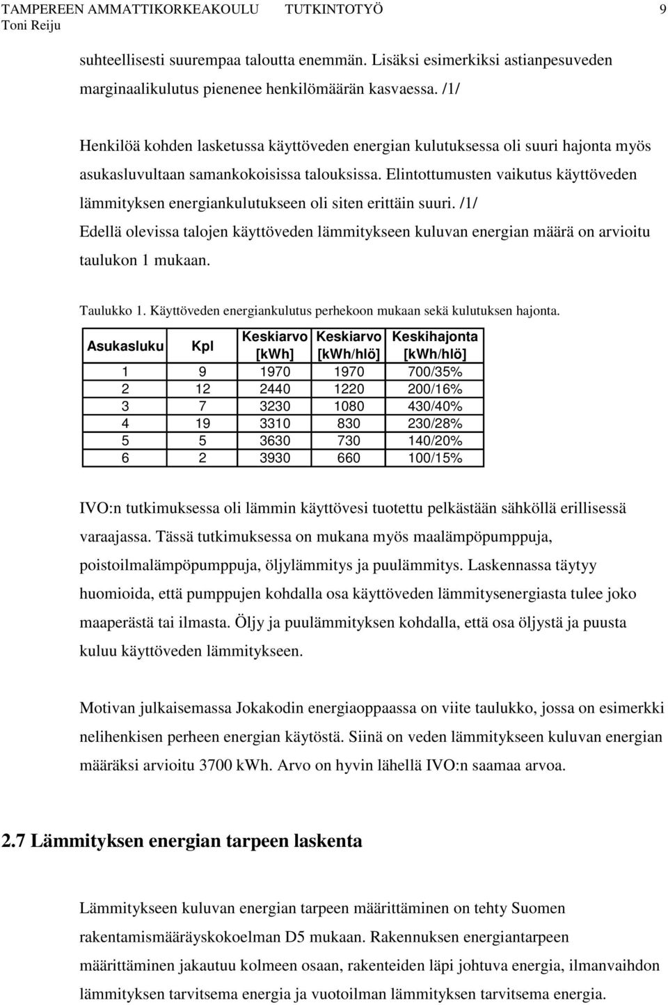 Elintottumusten vaikutus käyttöveden lämmityksen energiankulutukseen oli siten erittäin suuri.