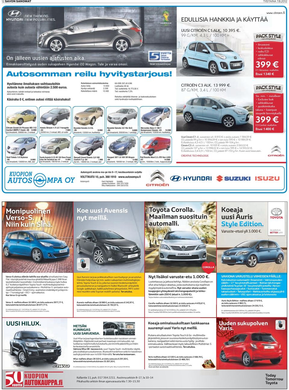 Hyvitämme ilmoituksen vaihtoautoihin autosta kuin autosta vähintään 2.500 euroa. Ajokuntoinen, kahdet renkaat ja katsastus voimassa sekä verot maksettu. Rahoituksen esimerkkilaskelma Auton hinta 14.