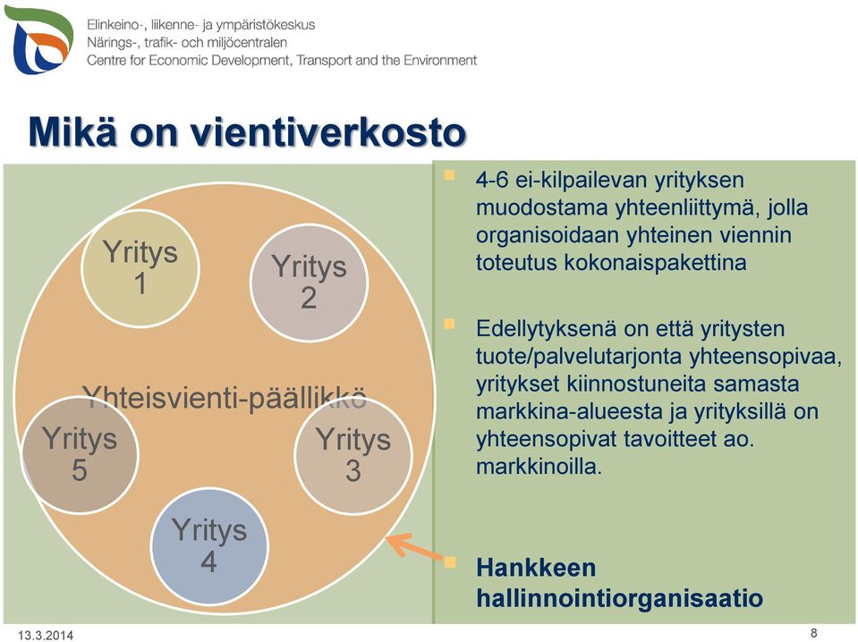 että yritysten tuote/palvelutarjonta yhteensopivaa, yritykset kiinnostuneita samasta markkina-alueesta ja