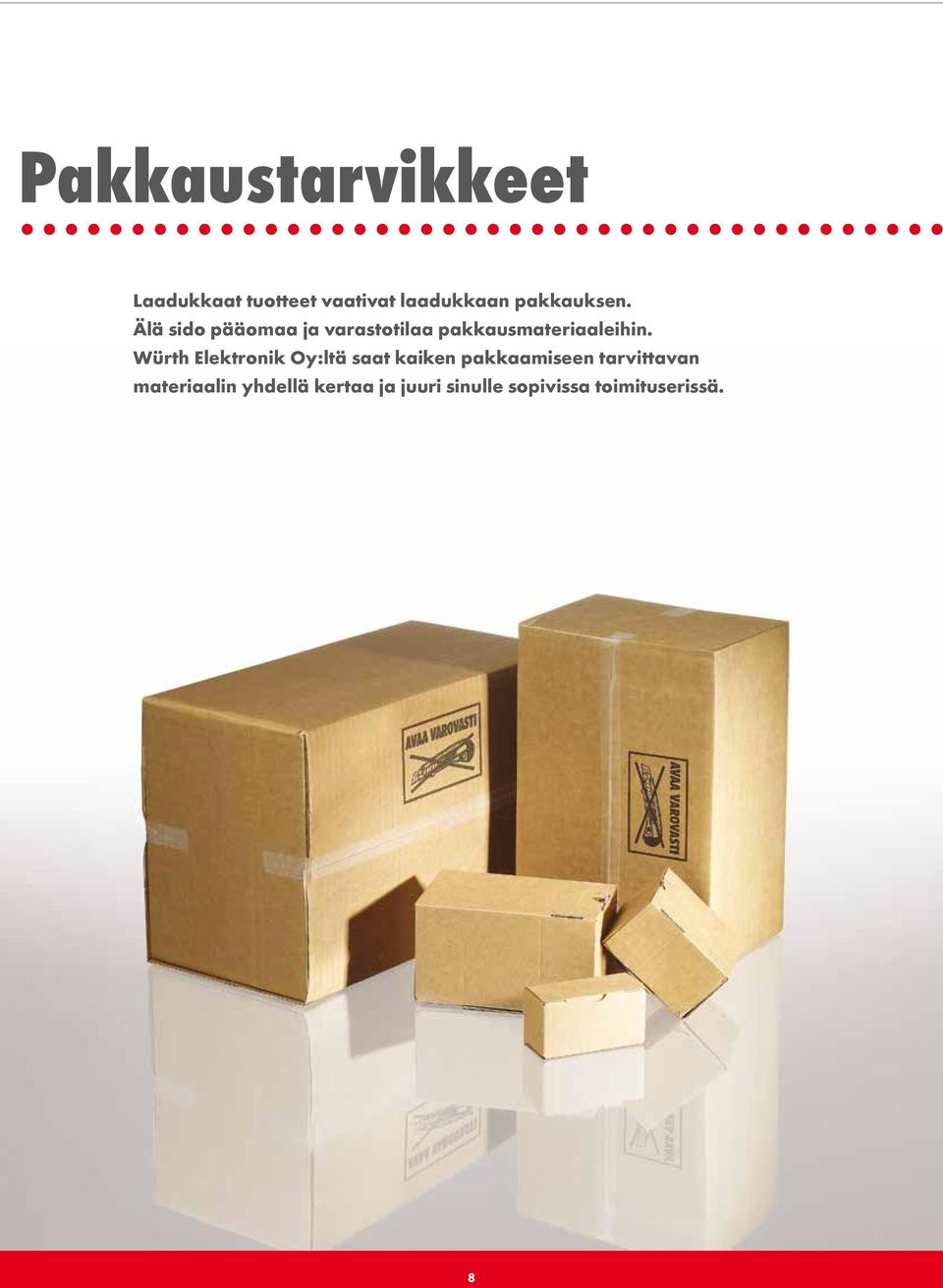 Älä sido pääomaa ja varastotilaa pakkausmateriaaleihin.