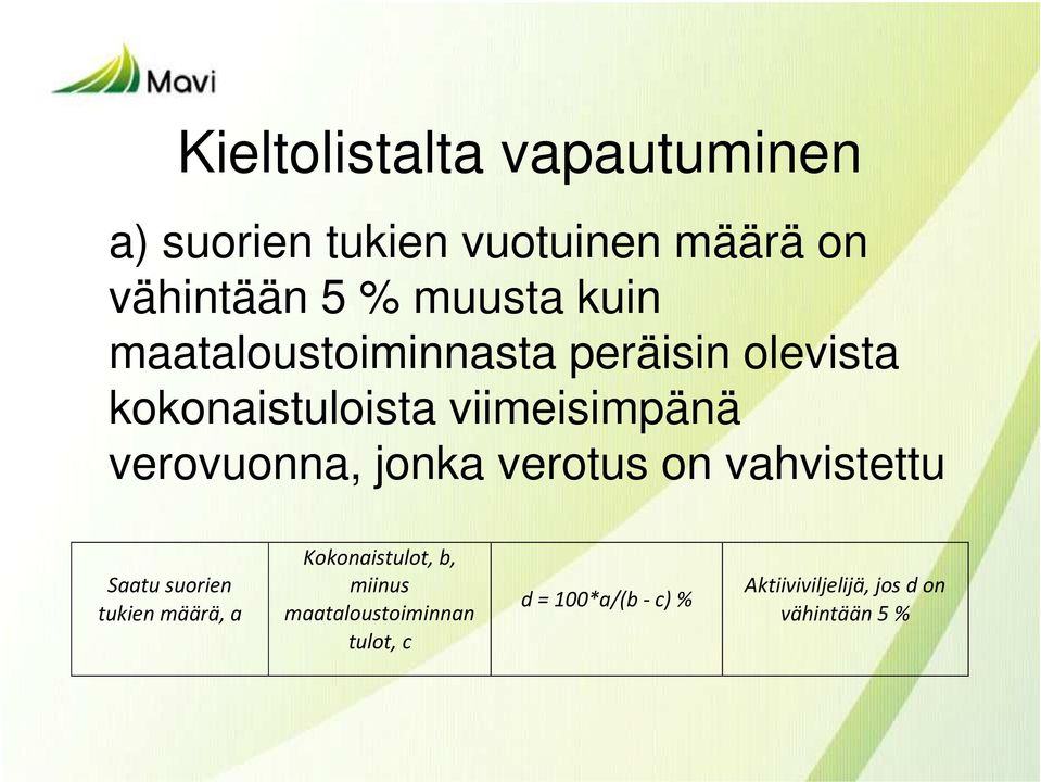 jonka verotus on vahvistettu Saatu suorien tukien määrä, a Kokonaistulot, b, miinus