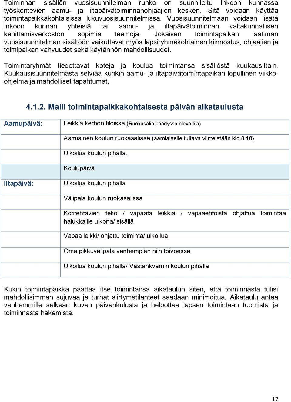 Jkaisen timintapaikan laatiman vusisuunnitelman sisältöön vaikuttavat myös lapsiryhmäkhtainen kiinnstus, hjaajien ja timipaikan vahvuudet sekä käytännön mahdllisuudet.