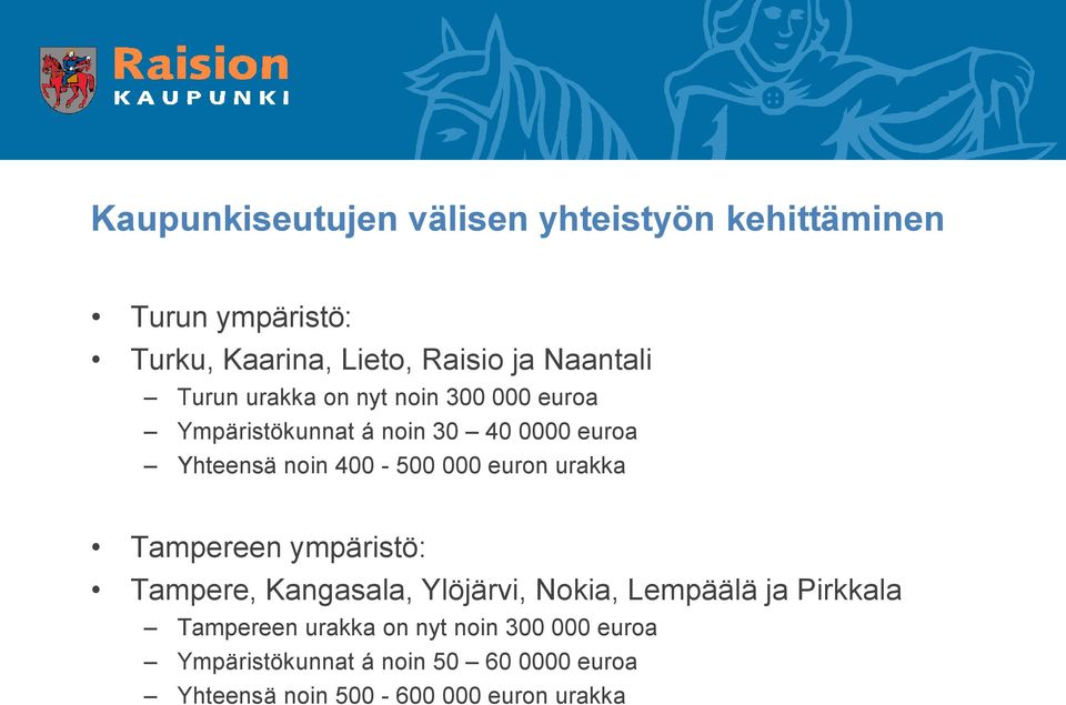 400-500 000 euron urakka Tampereen ympäristö: Tampere, Kangasala, Ylöjärvi, Nokia, Lempäälä ja Pirkkala