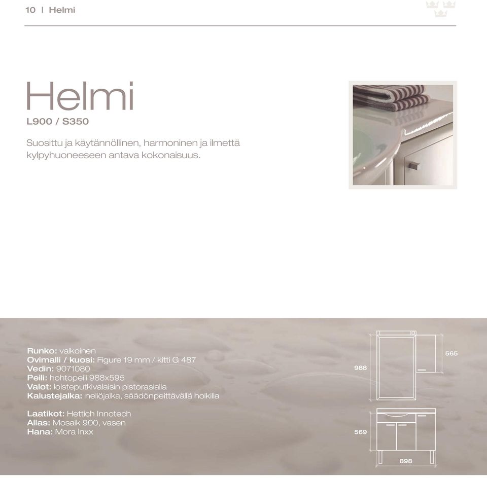 Runko: valkoinen Ovimalli / kuosi: Figure 19 mm / kitti G 487 Vedin: 9071080 Peili: hohtopeili