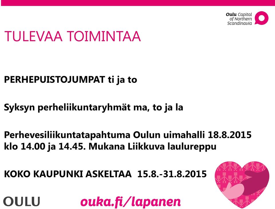 Perhevesiliikuntatapahtuma Oulun uimahalli 18.