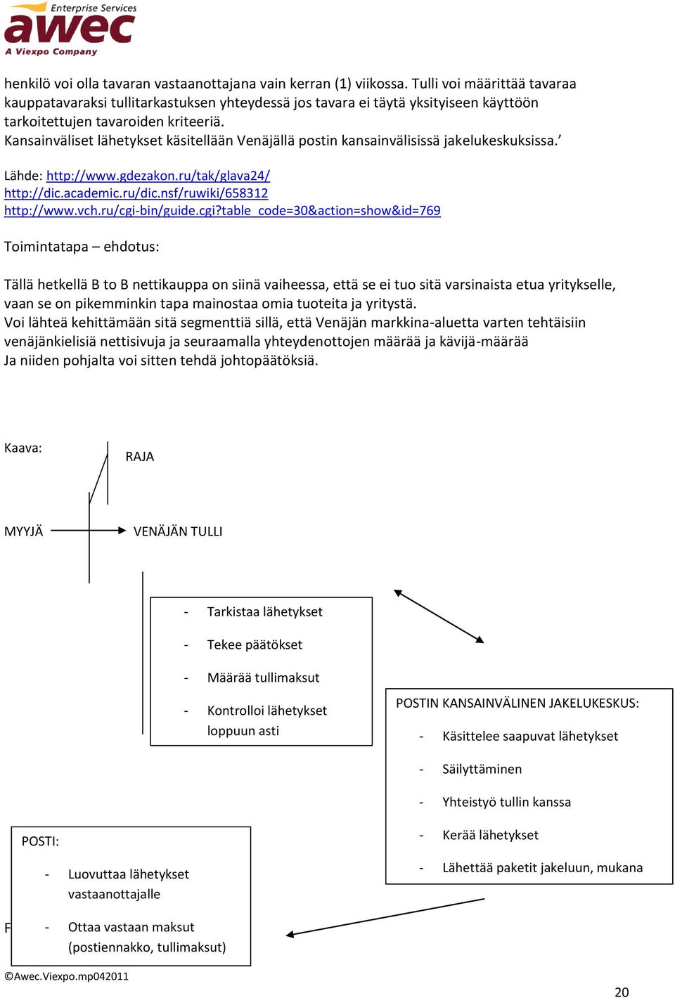 Kansainväliset lähetykset käsitellään Venäjällä postin kansainvälisissä jakelukeskuksissa. Lähde: http://www.gdezakon.ru/tak/glava24/ http://dic.academic.ru/dic.nsf/ruwiki/658312 http://www.vch.