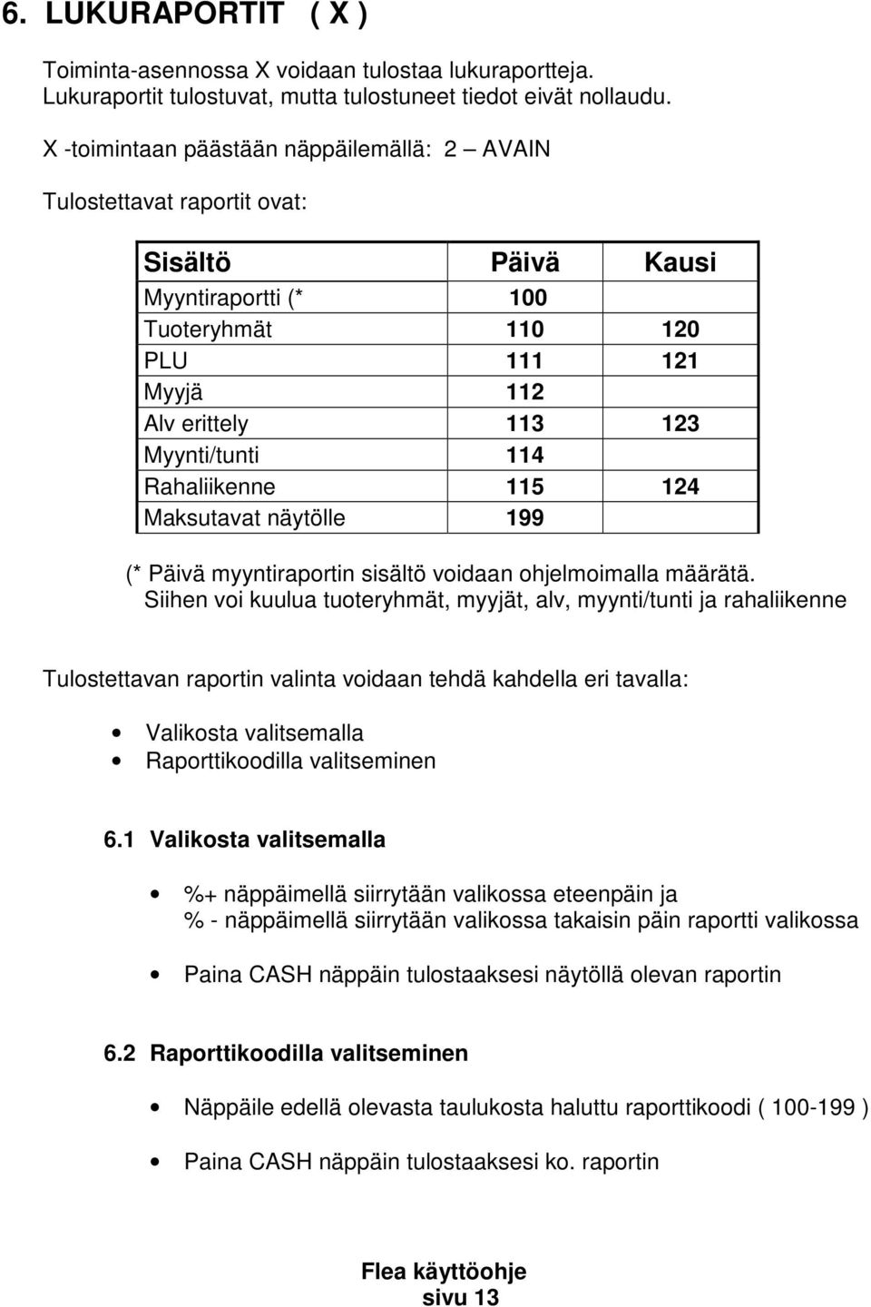 Rahaliikenne 115 124 Maksutavat näytölle 199 (* Päivä myyntiraportin sisältö voidaan ohjelmoimalla määrätä.