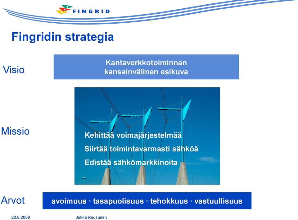 sähkö- Kehittää voimajärjestelmää Siirtää toimintavarmasti sähköä