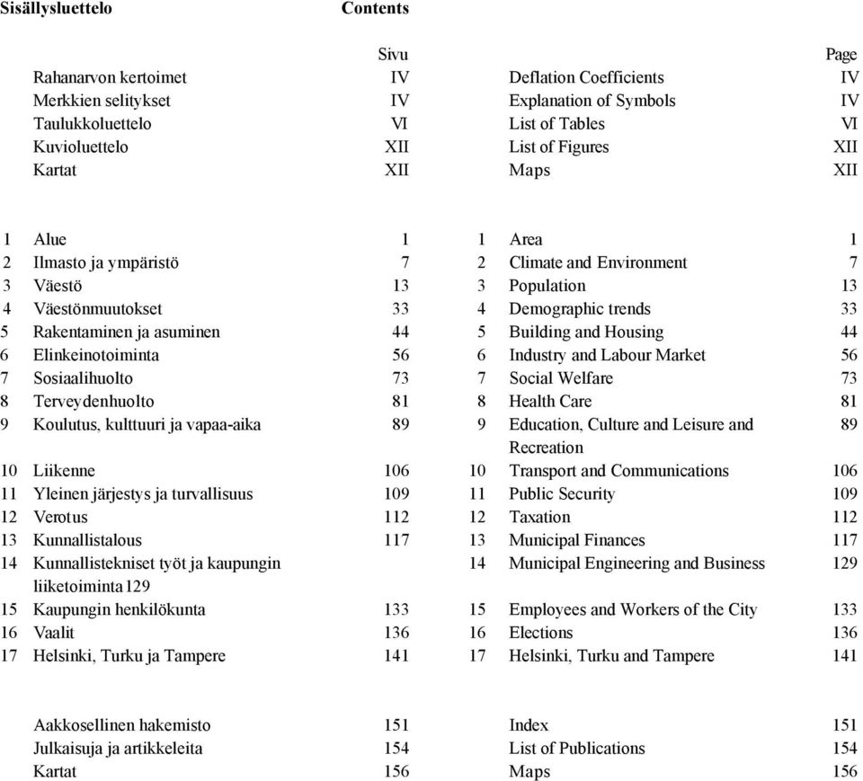 asuminen 44 5 Building and Housing 44 6 Elinkeinotoiminta 56 6 Industry and Labour Market 56 7 Sosiaalihuolto 73 7 Social Welfare 73 8 Terveydenhuolto 81 8 Health Care 81 9 Koulutus, kulttuuri ja
