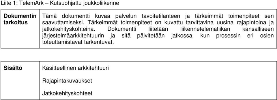 Tärkeimmät toimenpiteet on kuvattu tarvittavina uusina rajapintoina ja jatkokehityskohteina.