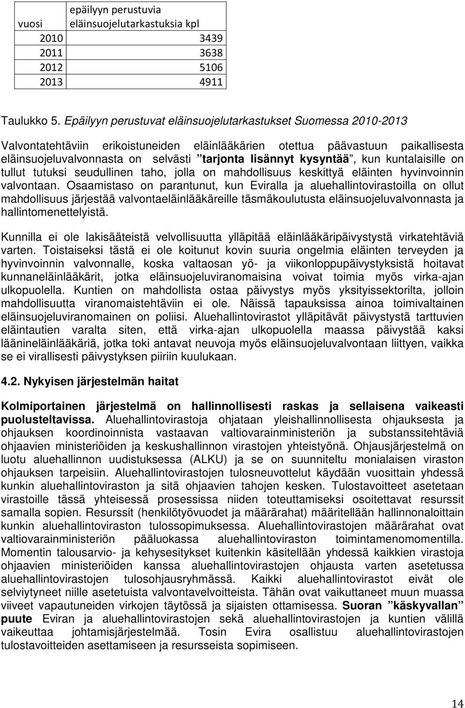 kysyntää, kun kuntalaisille on tullut tutuksi seudullinen taho, jolla on mahdollisuus keskittyä eläinten hyvinvoinnin valvontaan.