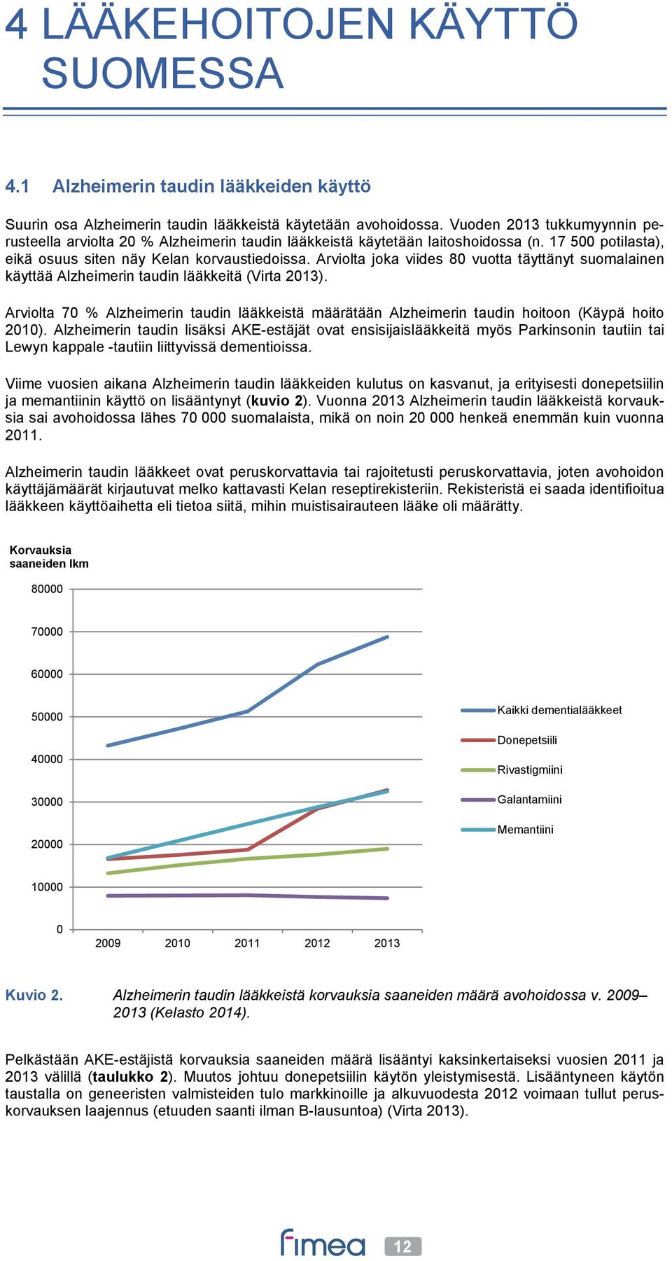 Arviolta joka viides 80 vuotta täyttänyt suomalainen käyttää Alzheimerin taudin lääkkeitä (Virta 2013).