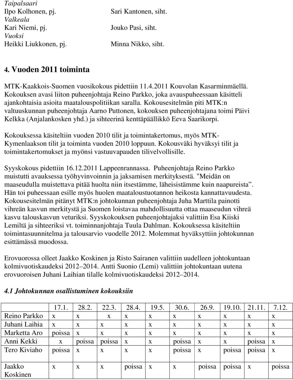 Kokouksen avasi liiton puheenjohtaja Reino Parkko, joka avauspuheessaan käsitteli ajankohtaisia asioita maatalouspolitiikan saralla.