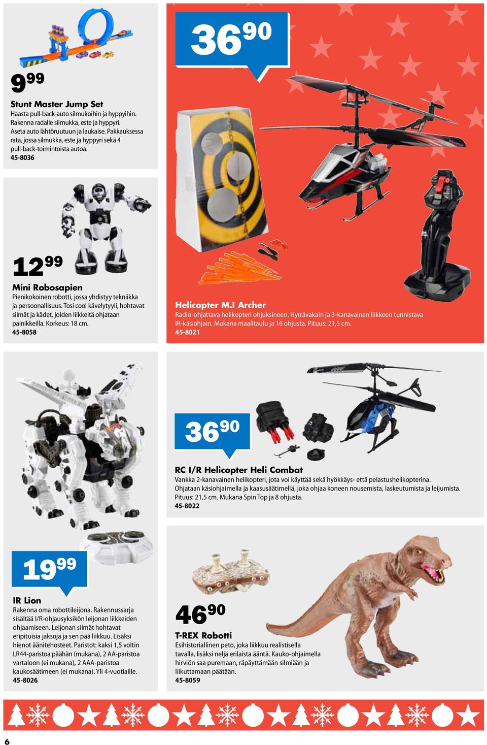 Tosi cool kävelytyyli, hohtavat silmät ja kädet, joiden liikkeitä ohjataan painikkeilla. Korkeus: 18 cm. 45-8058 Helicopter M.I Archer Radio-ohjattava helikopteri ohjuksineen.