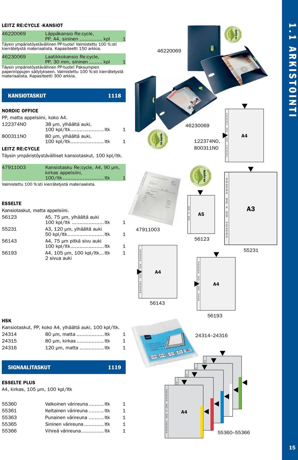 Kapasiteetti 300 arkkia. KANSIOTASKUT 1118 NORDIC OFFICE PP, matta appelsiini, koko A4. 122374NO 38 µm, ylhäältä auki, 100 kpl/ltk... ltk 1 800311NO 80 µm, ylhäältä auki, 100 kpl/ltk.