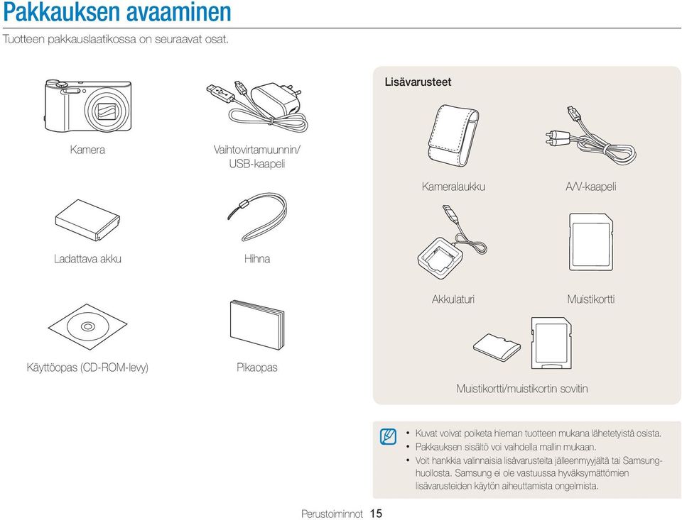 (CD-ROM-levy) Pikaopas Muistikortti/muistikortin sovitin Kuvat voivat poiketa hieman tuotteen mukana lähetetyistä osista.