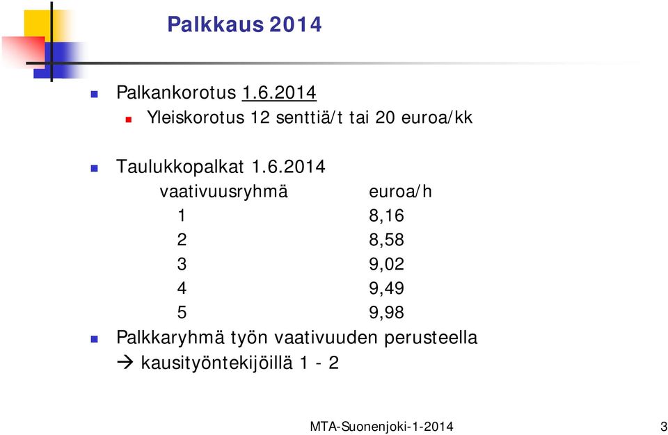 1.6.2014 vaativuusryhmä euroa/h 1 8,16 2 8,58 3 9,02 4 9,49 5