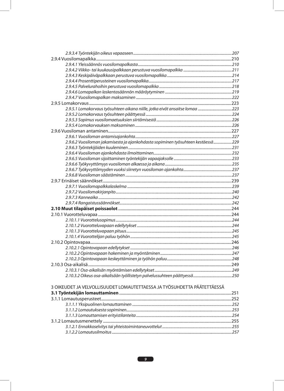 ..222 2.9.5 Lomakorvaus...223 2.9.5.1 Lomakorvaus työsuhteen aikana niille, jotka eivät ansaitse lomaa...223 2.9.5.2 Lomakorvaus työsuhteen päättyessä...224 2.9.5.3 Sopimus vuosilomaetuuksien siirtämisestä.