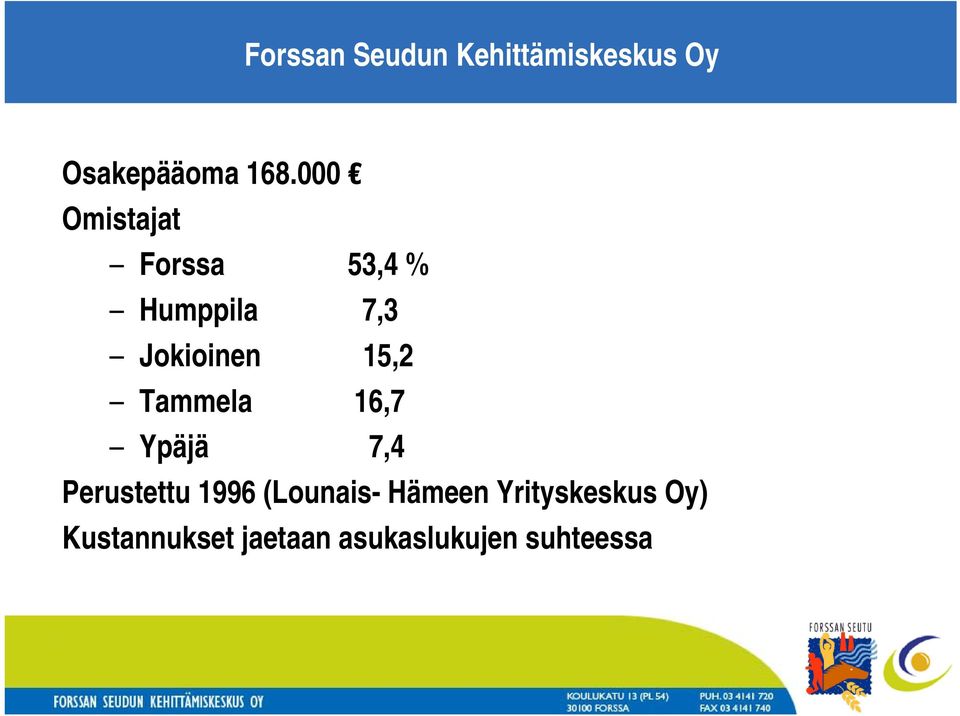 Tammela 16,7 Ypäjä 7,4 Perustettu 1996 (Lounais- Hämeen