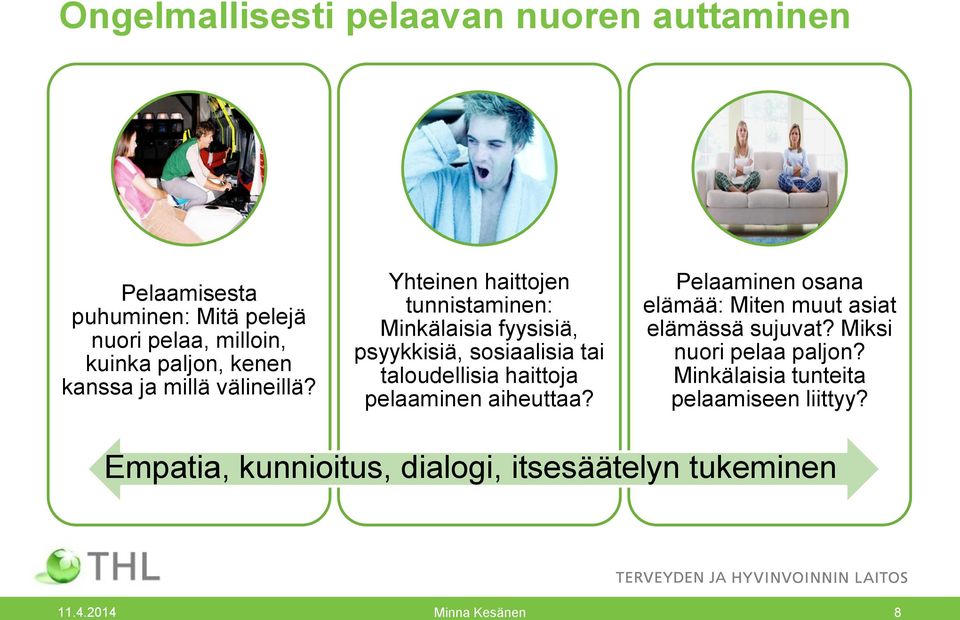 Yhteinen haittojen tunnistaminen: Minkälaisia fyysisiä, psyykkisiä, sosiaalisia tai taloudellisia haittoja pelaaminen