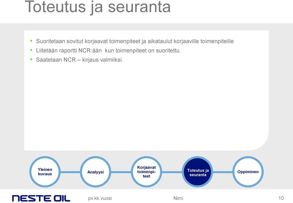 toimenpiteet on suoritettu. Saatetaan NCR kirjaus valmiiksi.
