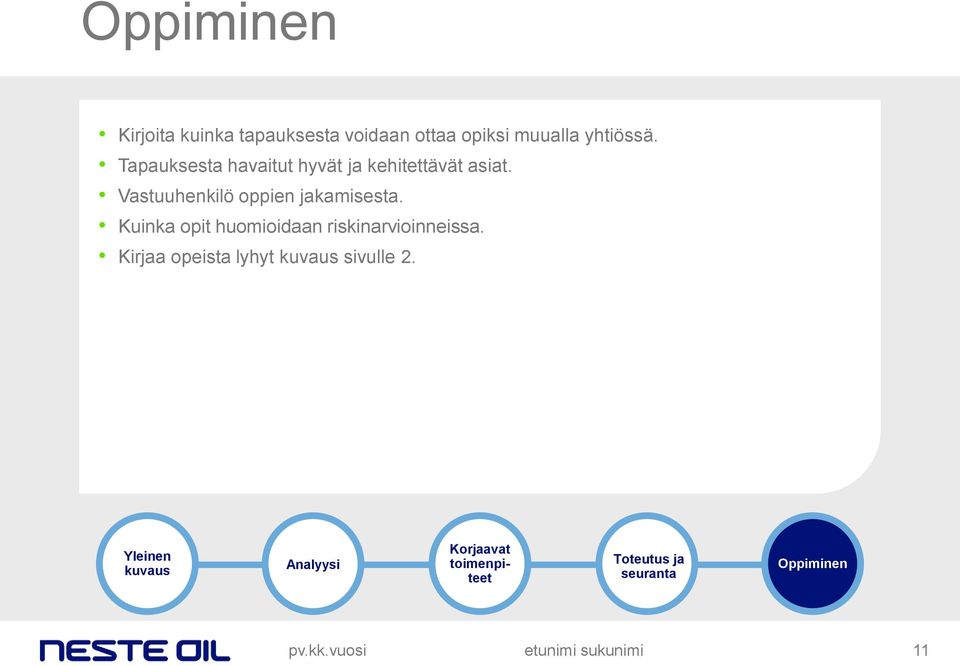 Kuinka opit huomioidaan riskinarvioinneissa. Kirjaa opeista lyhyt kuvaus sivulle 2.