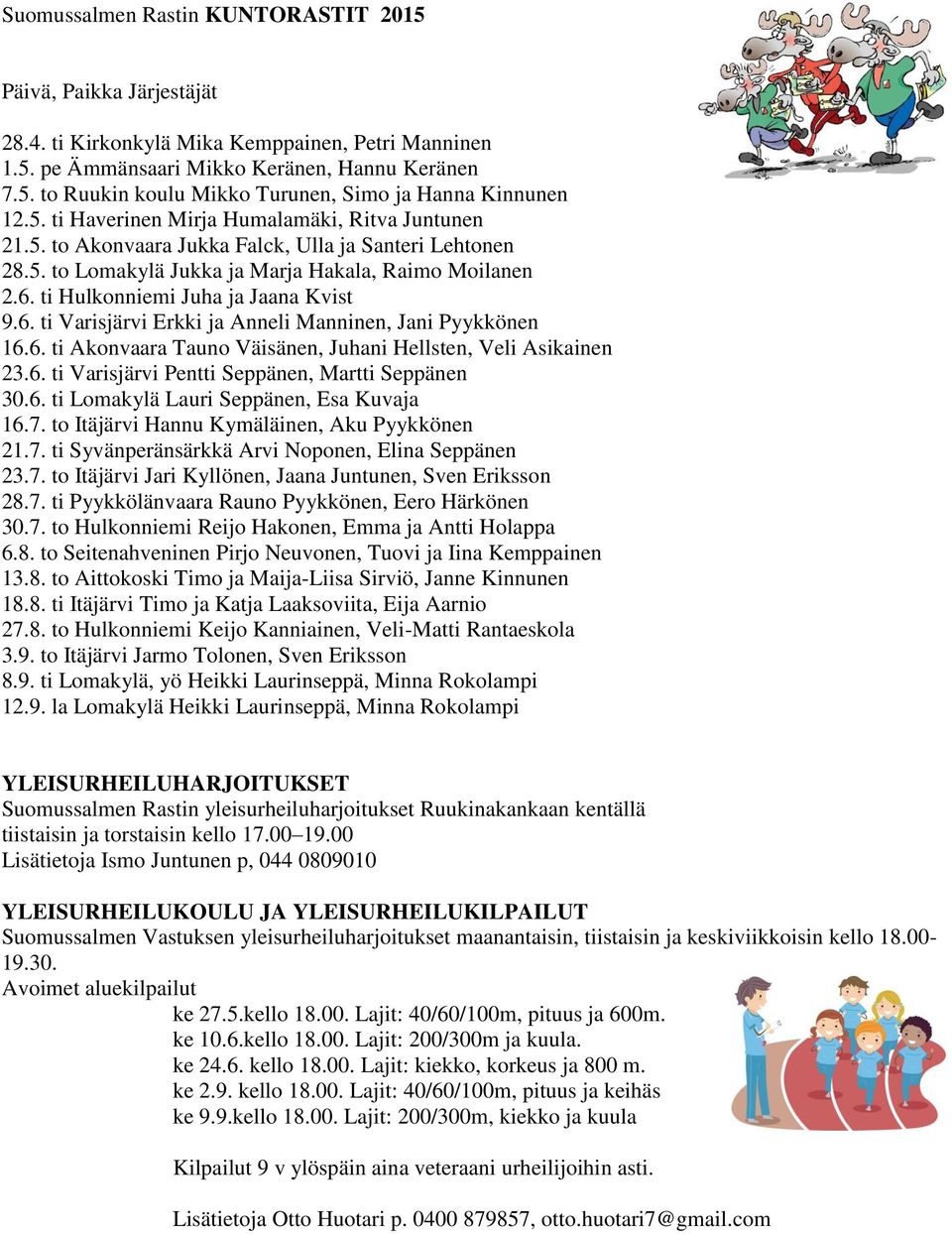 ti Hulkonniemi Juha ja Jaana Kvist 9.6. ti Varisjärvi Erkki ja Anneli Manninen, Jani Pyykkönen 16.6. ti Akonvaara Tauno Väisänen, Juhani Hellsten, Veli Asikainen 23.6. ti Varisjärvi Pentti Seppänen, Martti Seppänen 30.