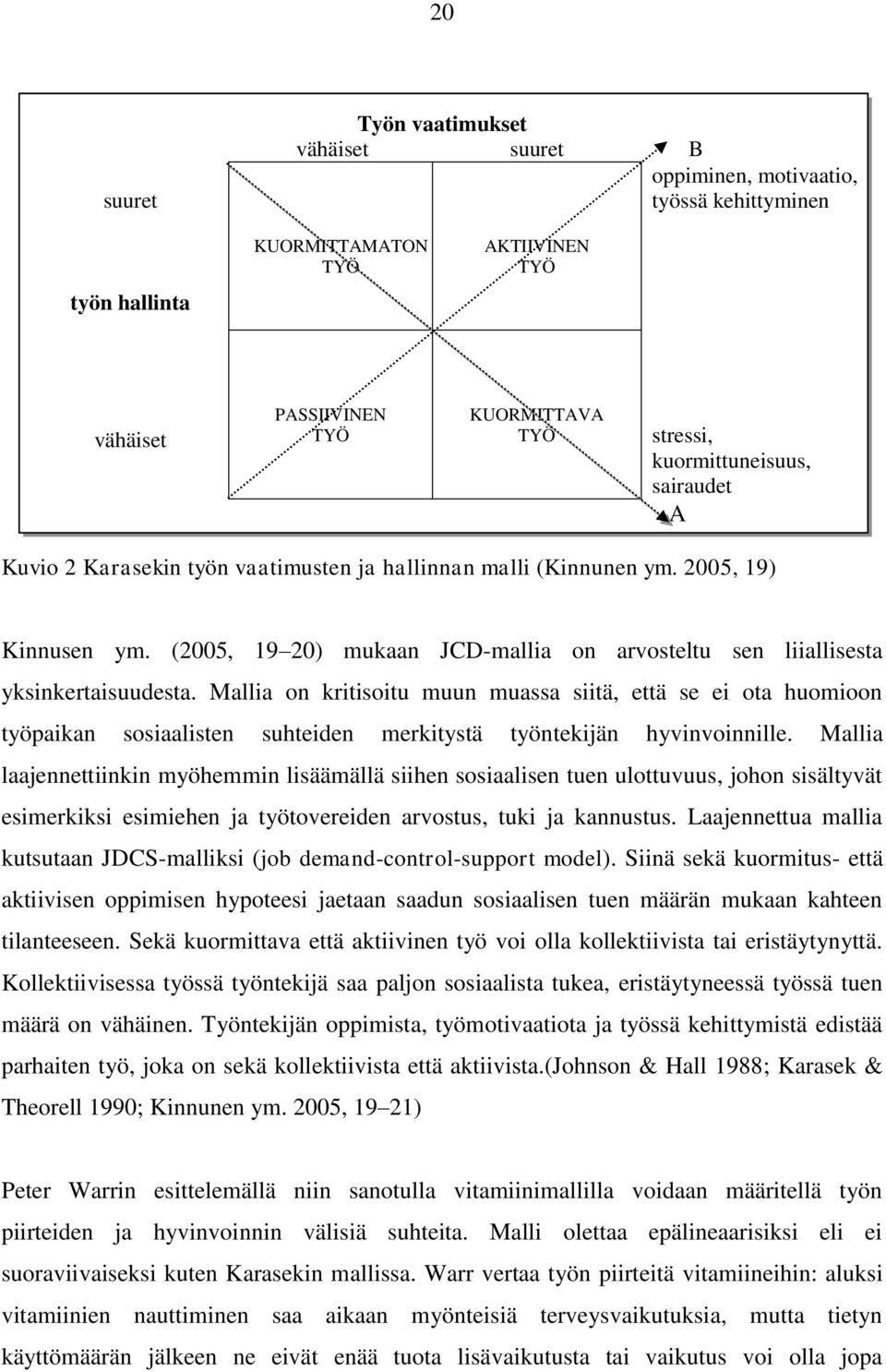 (2005, 19 20) mukaan JCD-mallia on arvosteltu sen liiallisesta yksinkertaisuudesta.