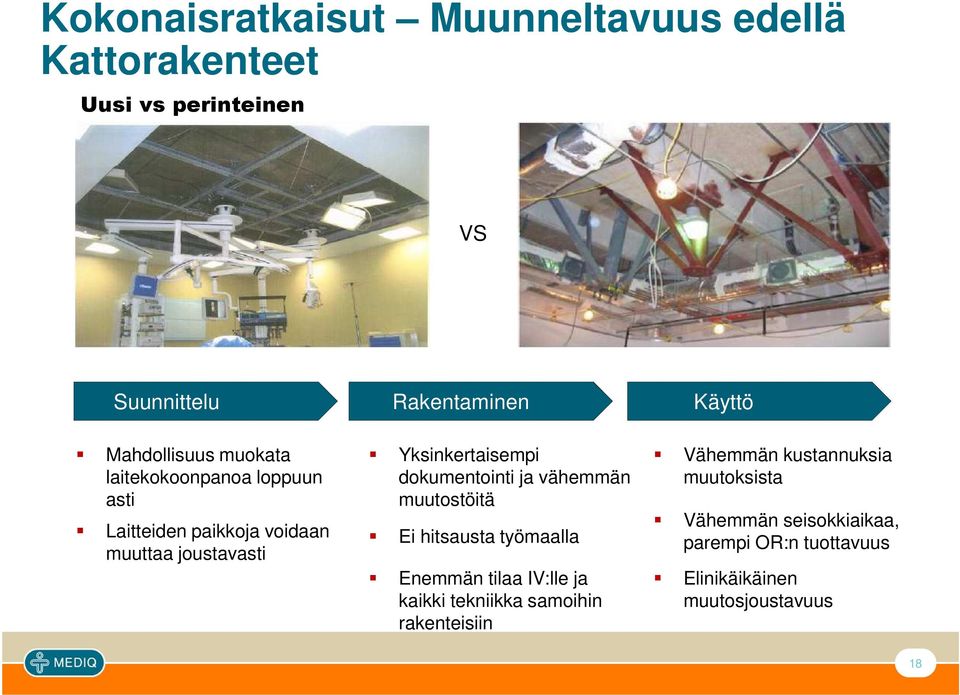 dokumentointi ja vähemmän muutostöitä Ei hitsausta työmaalla Enemmän tilaa IV:lle ja kaikki tekniikka samoihin