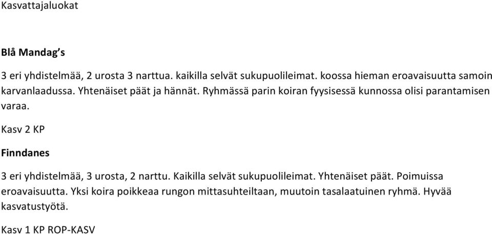 Ryhmässä parin koiran fyysisessä kunnossa olisi parantamisen varaa.