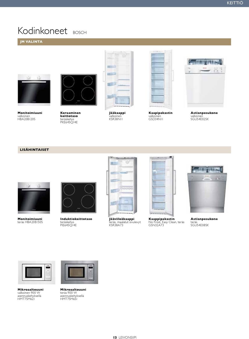 PIE645Q14E Jääviileäkaappi teräs, maalatut sivulevyt KSR38A73 Kaappipakastin No Frost, Easy Clean, teräs GSN32A73 Astianpesukone teräs