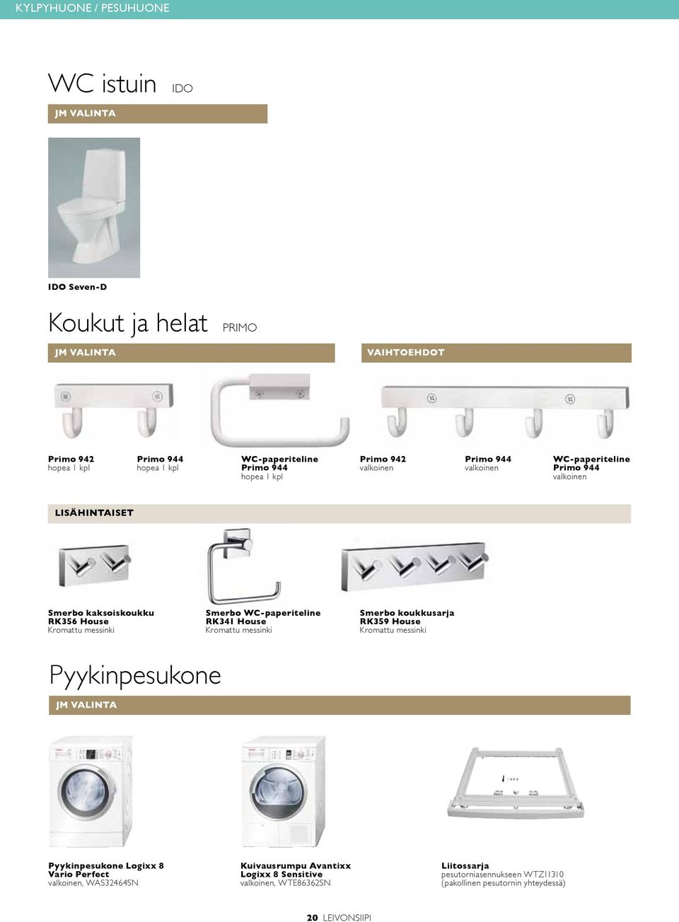 WC-paperiteline RK341 House Kromattu messinki Smerbo koukkusarja RK359 House Kromattu messinki Pyykinpesukone Pyykinpesukone Logixx 8 Vario Perfect