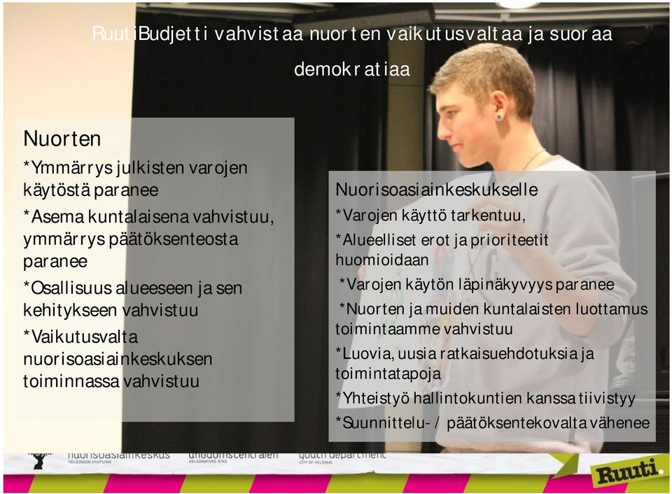 Nuorisoasiainkeskukselle *Varojen käyttö tarkentuu, *Alueelliset erot ja prioriteetit huomioidaan *Varojen käytön läpinäkyvyys paranee *Nuorten ja muiden