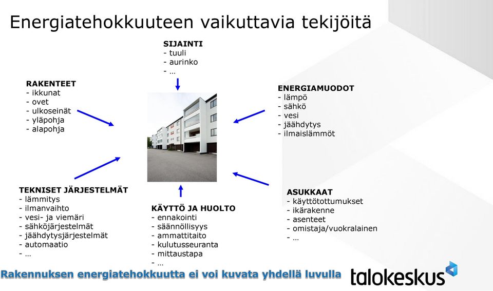 vesi- ja viemäri - sähköjärjestelmät - jäähdytysjärjestelmät - automaatio - KÄYTTÖ JA HUOLTO - ennakointi - säännöllisyys -