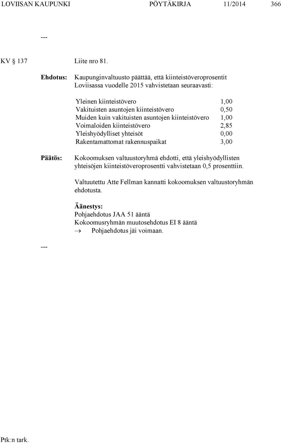 kiinteistövero 0,50 Muiden kuin vakituisten asuntojen kiinteistövero 1,00 Voimaloiden kiinteistövero 2,85 Yleishyödylliset yhteisöt 0,00 Rakentamattomat rakennuspaikat 3,00