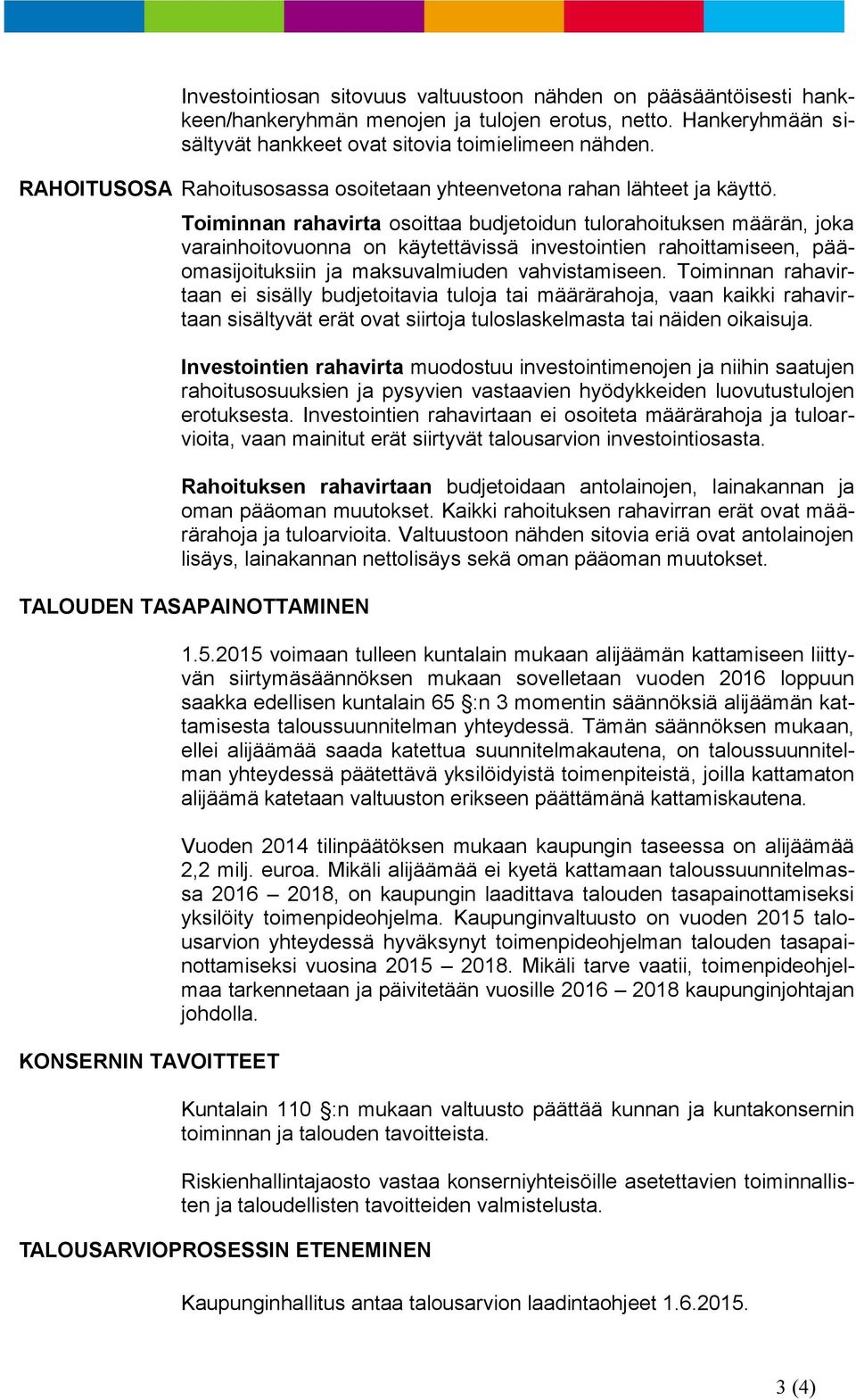 Toiminnan rahavirta osoittaa budjetoidun tulorahoituksen määrän, joka varainhoitovuonna on käytettävissä investointien rahoittamiseen, pääomasijoituksiin ja maksuvalmiuden vahvistamiseen.