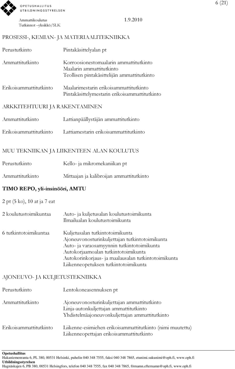 LIIKENTEEN ALAN KOULUTUS Kello- ja mikromekaniikan pt Mittaajan ja kalibroijan ammattitutkinto TIMO REPO, yli-insinööri, AMTU 2 pt (5 ko), 10 at ja 7 eat 2 koulutustoimikuntaa Auto- ja kuljetusalan