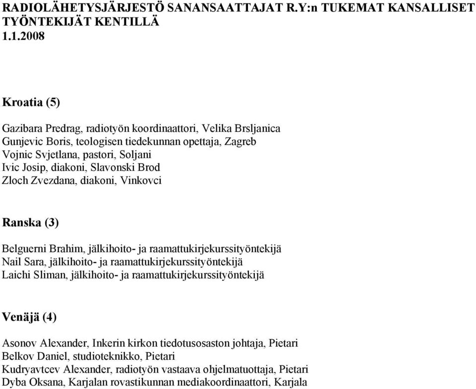 diakoni, Slavonski Brod Zloch Zvezdana, diakoni, Vinkovci Ranska (3) Belguerni Brahim, jälkihoito- ja raamattukirjekurssityöntekijä Nail Sara, jälkihoito- ja raamattukirjekurssityöntekijä