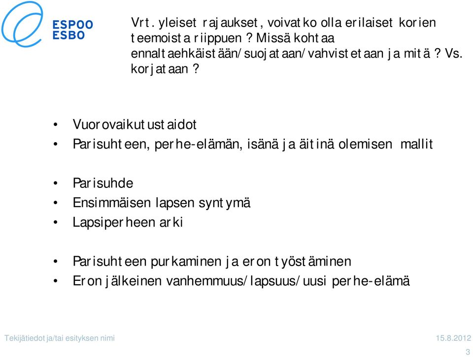 Vuorovaikutustaidot Parisuhteen, perhe-elämän, isänä ja äitinä olemisen mallit Parisuhde