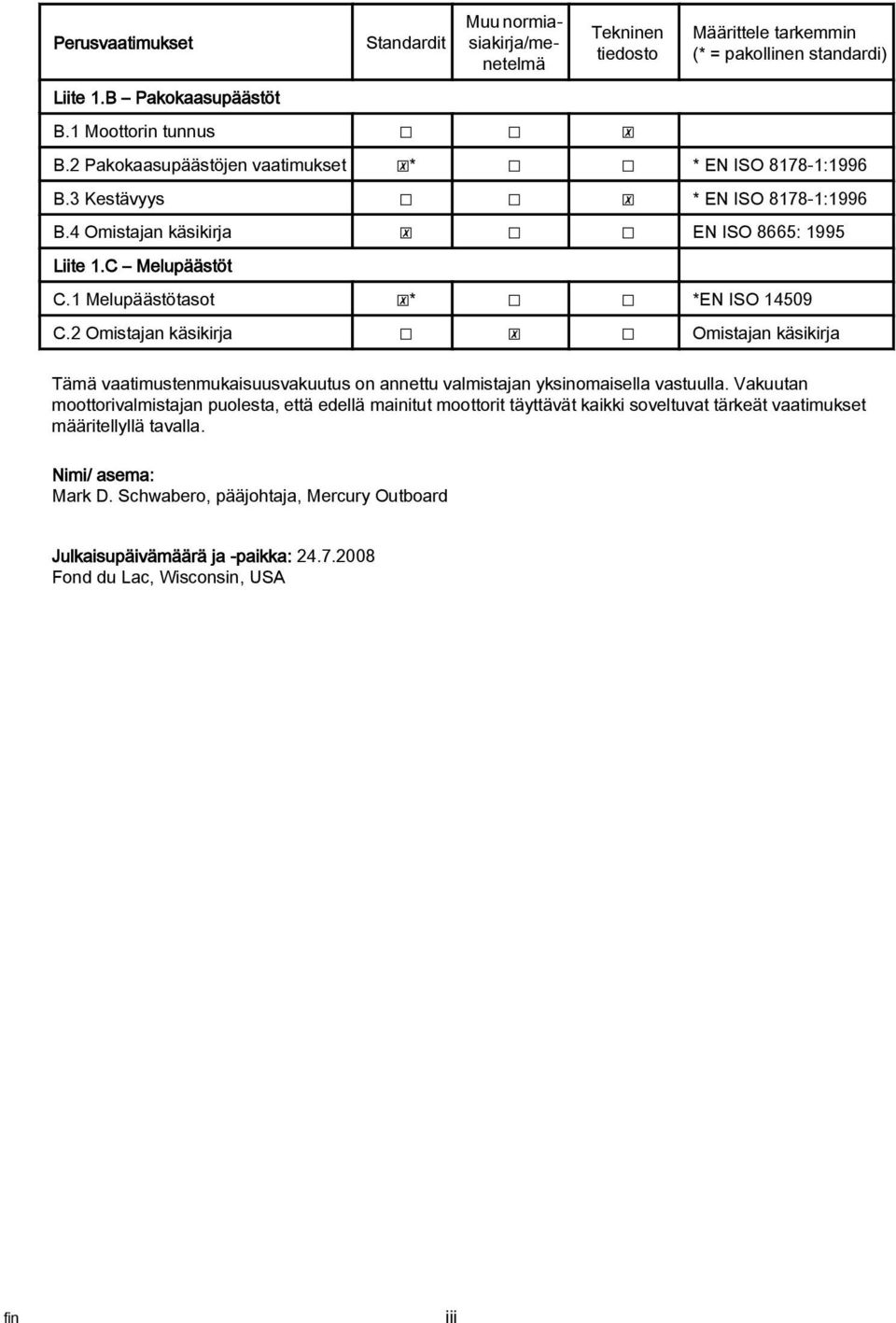 1 Melupäästötsot * *EN ISO 14509 C.2 Omistjn käsikirj Omistjn käsikirj Tämä vtimustenmukisuusvkuutus on nnettu vlmistjn yksinomisell vstuull.