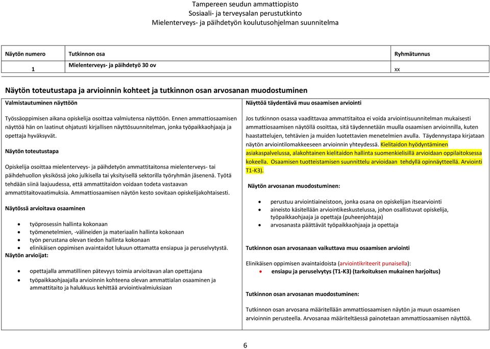 Ennen ammattiosaamisen näyttöä hän on laatinut ohjatusti kirjallisen näyttösuunnitelman, jonka työpaikkaohjaaja ja opettaja hyväksyvät.