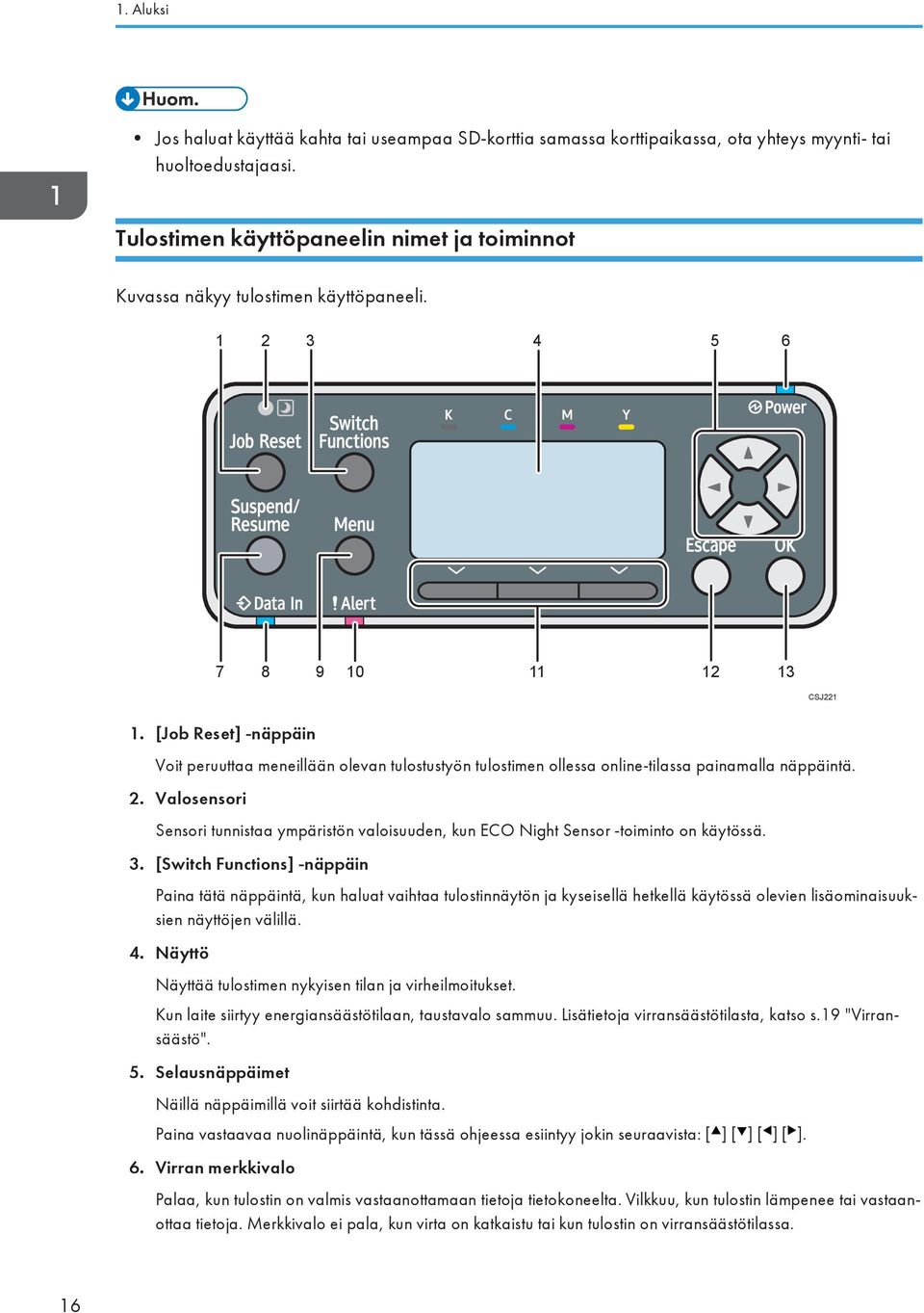 [Job Reset] -näppäin Voit peruuttaa meneillään olevan tulostustyön tulostimen ollessa online-tilassa painamalla näppäintä. 2.