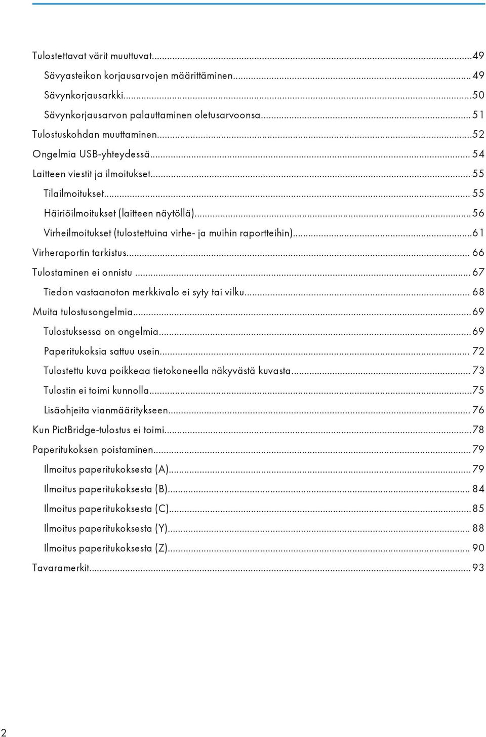 ..61 Virheraportin tarkistus... 66 Tulostaminen ei onnistu... 67 Tiedon vastaanoton merkkivalo ei syty tai vilku... 68 Muita tulostusongelmia...69 Tulostuksessa on ongelmia.