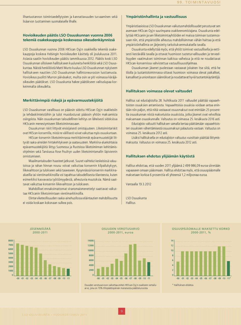 hovioikeuden käsittely oli joulukuussa 2011. Asiasta saatiin hovioikeuden päätös tammikuussa 2012. Päätös koski LSO Osuuskunnan silloiseen hallitukseen kuuluneita henkilöitä sekä LSO Osuuskuntaa.