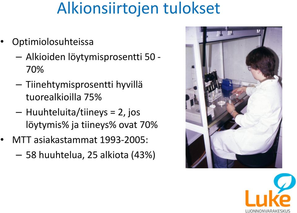 tuorealkioilla 75% Huuhteluita/tiineys = 2, jos löytymis% ja