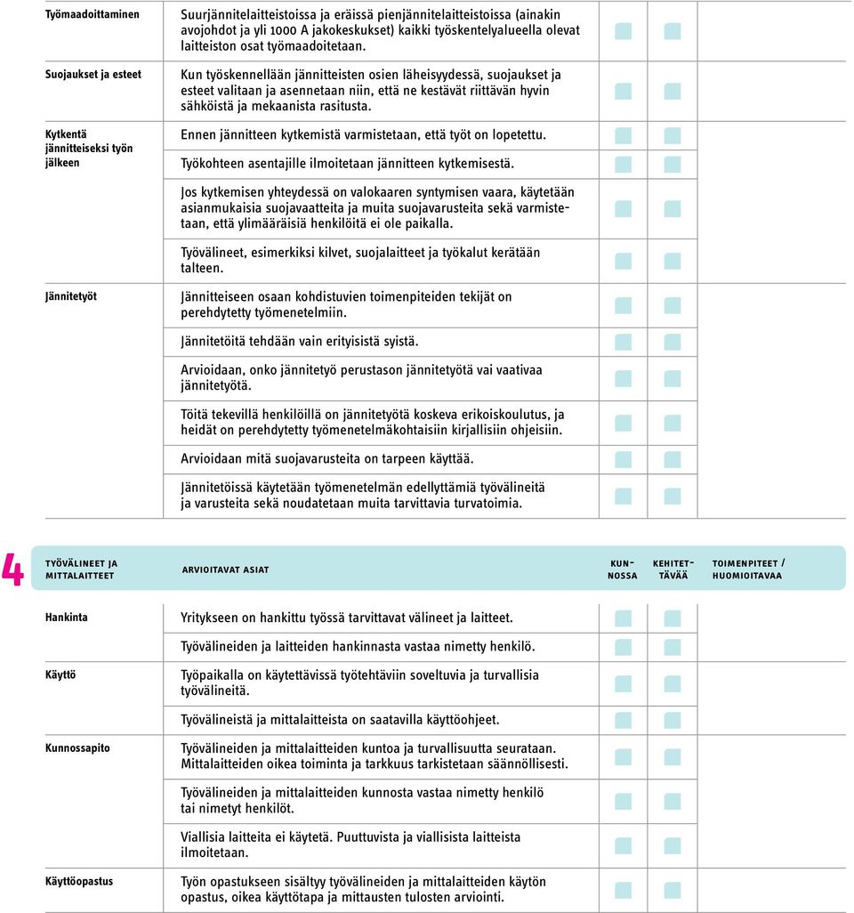 Kun työskennellään jännitteisten osien läheisyydessä, suojaukset ja esteet valitaan ja asennetaan niin, että ne kestävät riittävän hyvin sähköistä ja mekaanista rasitusta.